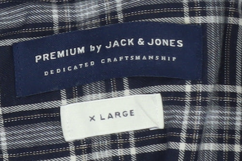 Jack & Jones Men’s Blue Check Cotton Long Sleeve Button-Up Shirt XL