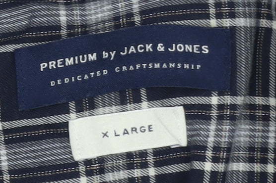 Jack & Jones Men’s Blue Check Cotton Long Sleeve Button-Up Shirt XL
