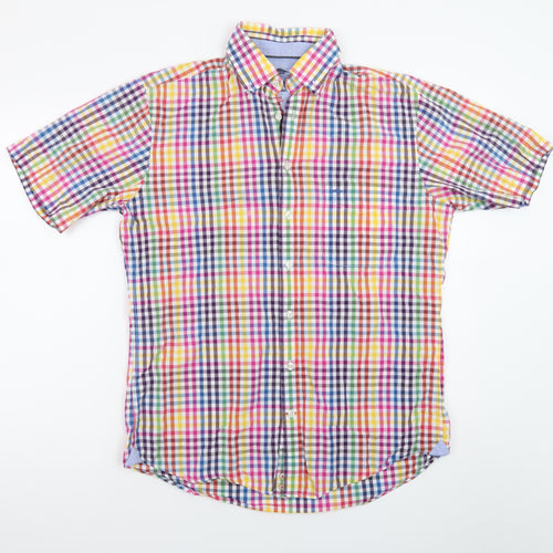 Fynch-Hatton Men's Multicoloured Checked Short Sleeve Cotton Button-Up Shirt M