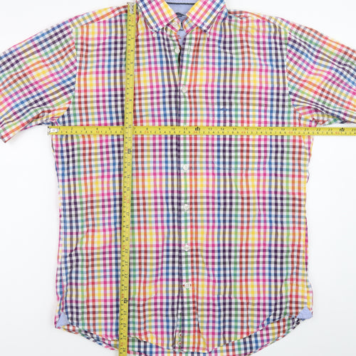 Fynch-Hatton Men's Multicoloured Checked Short Sleeve Cotton Button-Up Shirt M