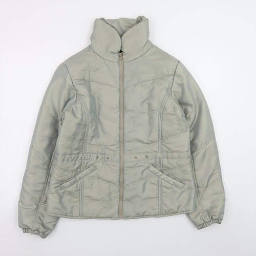 b.young Womens Grey L Puffer Jacket Quilted Mid-Length Coat