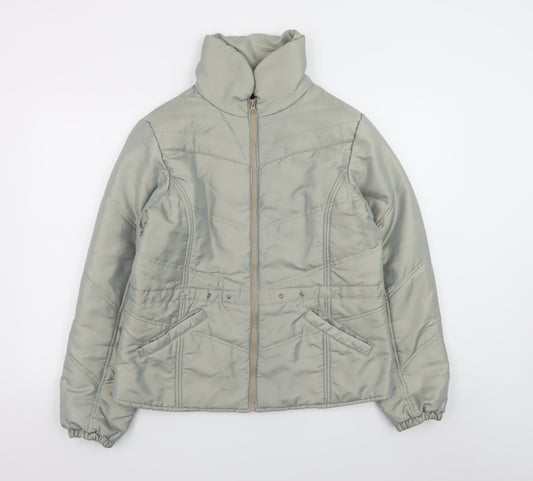b.young Womens Grey L Puffer Jacket Quilted Mid-Length Coat