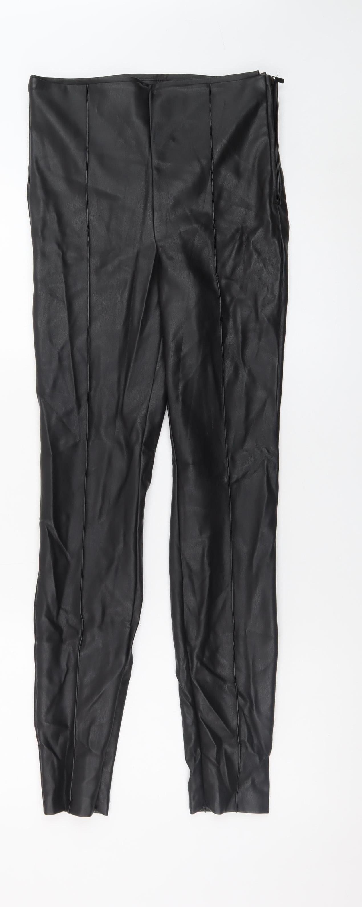Zara Womens Black Faux Leather Skinny Trousers Size S