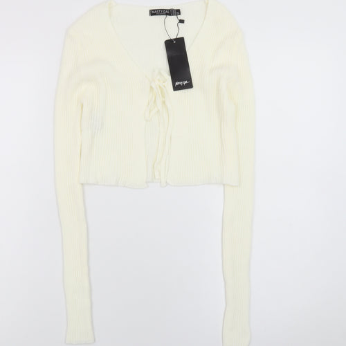 Nasty Gal Women's Ivory Long Sleeve Tie Front Knit Cardigan Size 8