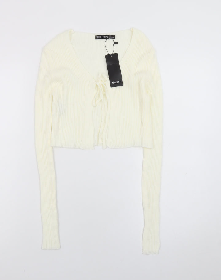 Nasty Gal Women's Ivory Long Sleeve Tie Front Knit Cardigan Size 8