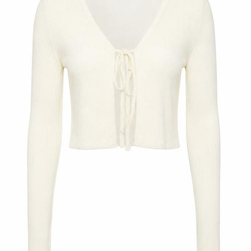 Nasty Gal Women's Ivory Long Sleeve Tie Front Knit Cardigan Size 8