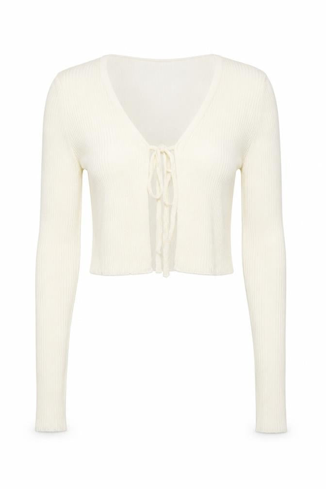 Nasty Gal Women's Ivory Long Sleeve Tie Front Knit Cardigan Size 8
