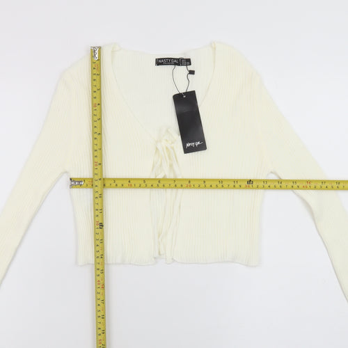 Nasty Gal Women's Ivory Long Sleeve Tie Front Knit Cardigan Size 8