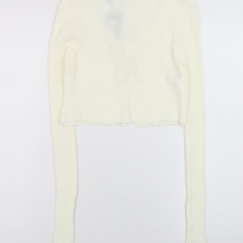 Nasty Gal Women's Ivory Long Sleeve Tie Front Knit Cardigan Size 8