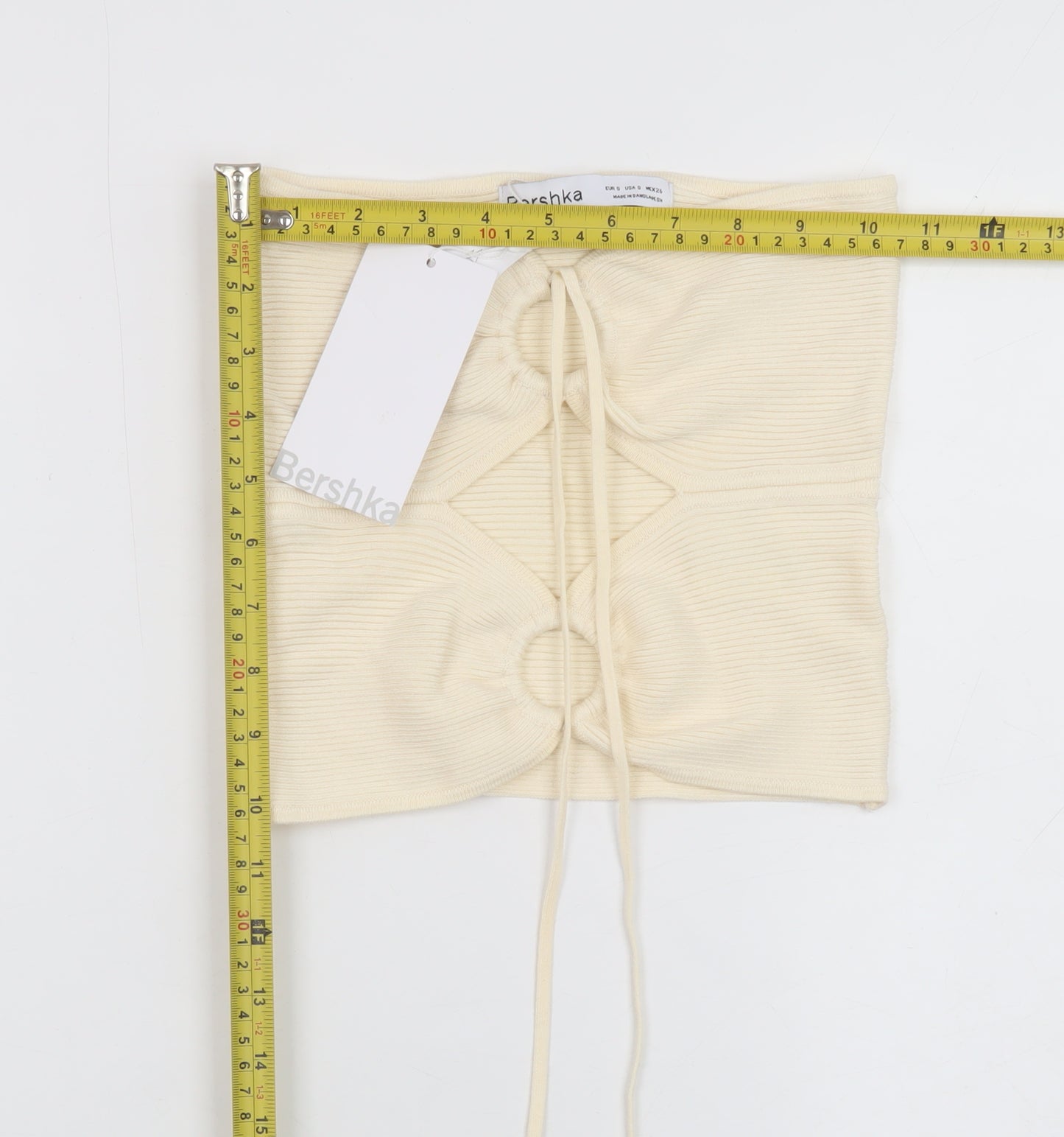 Bershka Women Beige Cropped Strapless Ribbed Tank Top Size S