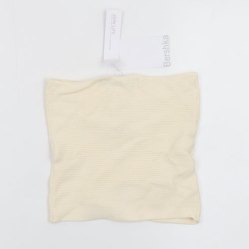 Bershka Women Beige Cropped Strapless Ribbed Tank Top Size S