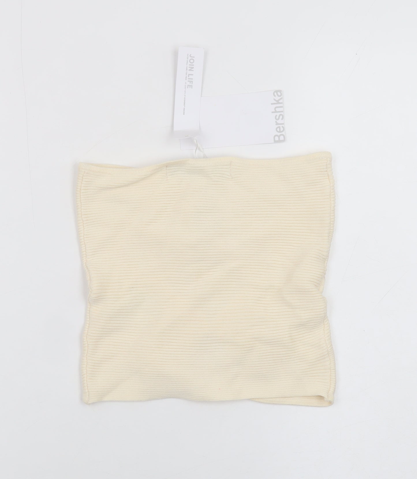 Bershka Women Beige Cropped Strapless Ribbed Tank Top Size S