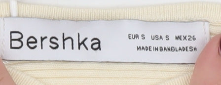 Bershka Women Beige Cropped Strapless Ribbed Tank Top Size S