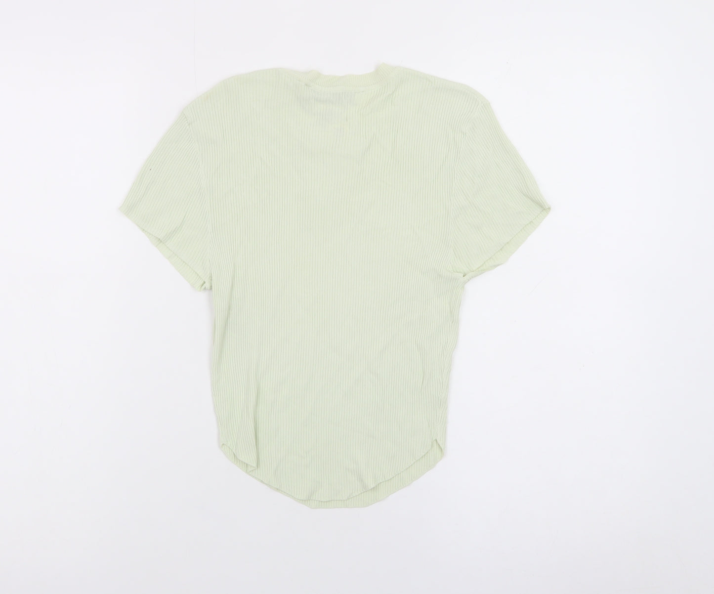 Zara Women Green Short Sleeve Ribbed Knit T-Shirt Size S