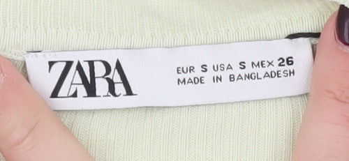 Zara Women Green Short Sleeve Ribbed Knit T-Shirt Size S