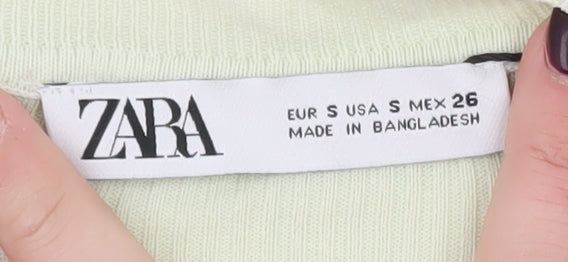 Zara Women Green Short Sleeve Ribbed Knit T-Shirt Size S