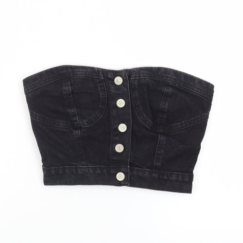 PrettyLittleThing Womens Black Cropped Denim Strapless Top S