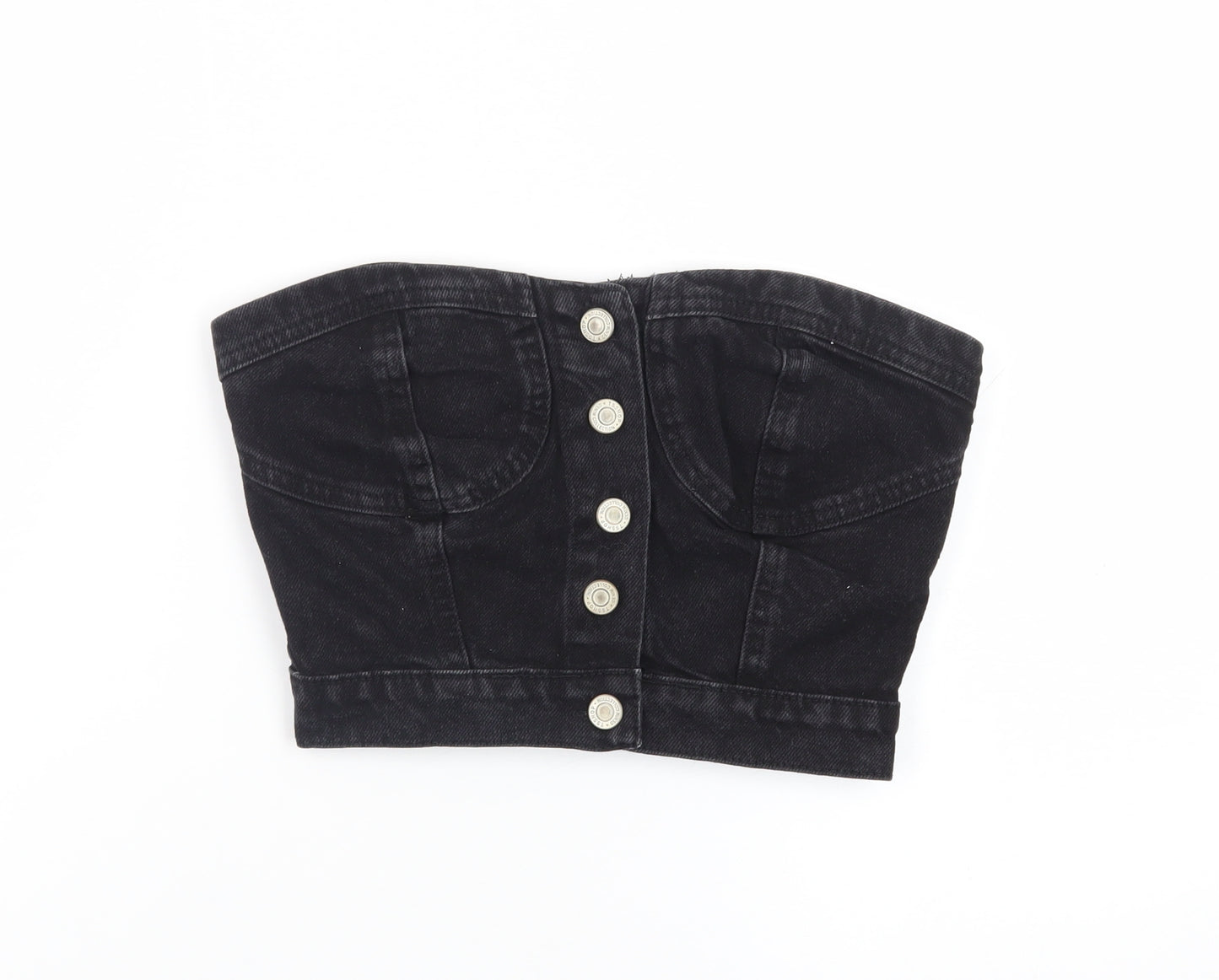 PrettyLittleThing Womens Black Cropped Denim Strapless Top S