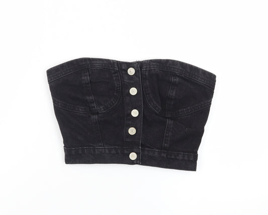 PrettyLittleThing Womens Black Cropped Denim Strapless Top S