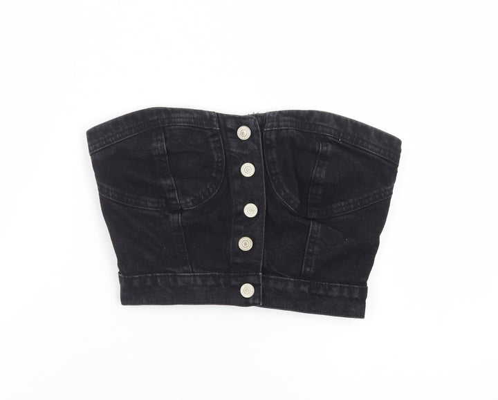 PrettyLittleThing Womens Black Cropped Denim Strapless Top S