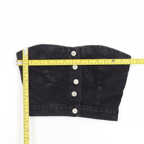 PrettyLittleThing Womens Black Cropped Denim Strapless Top S
