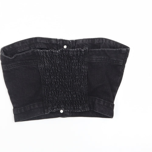 PrettyLittleThing Womens Black Cropped Denim Strapless Top S