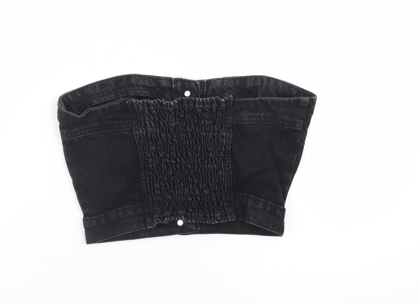 PrettyLittleThing Womens Black Cropped Denim Strapless Top S