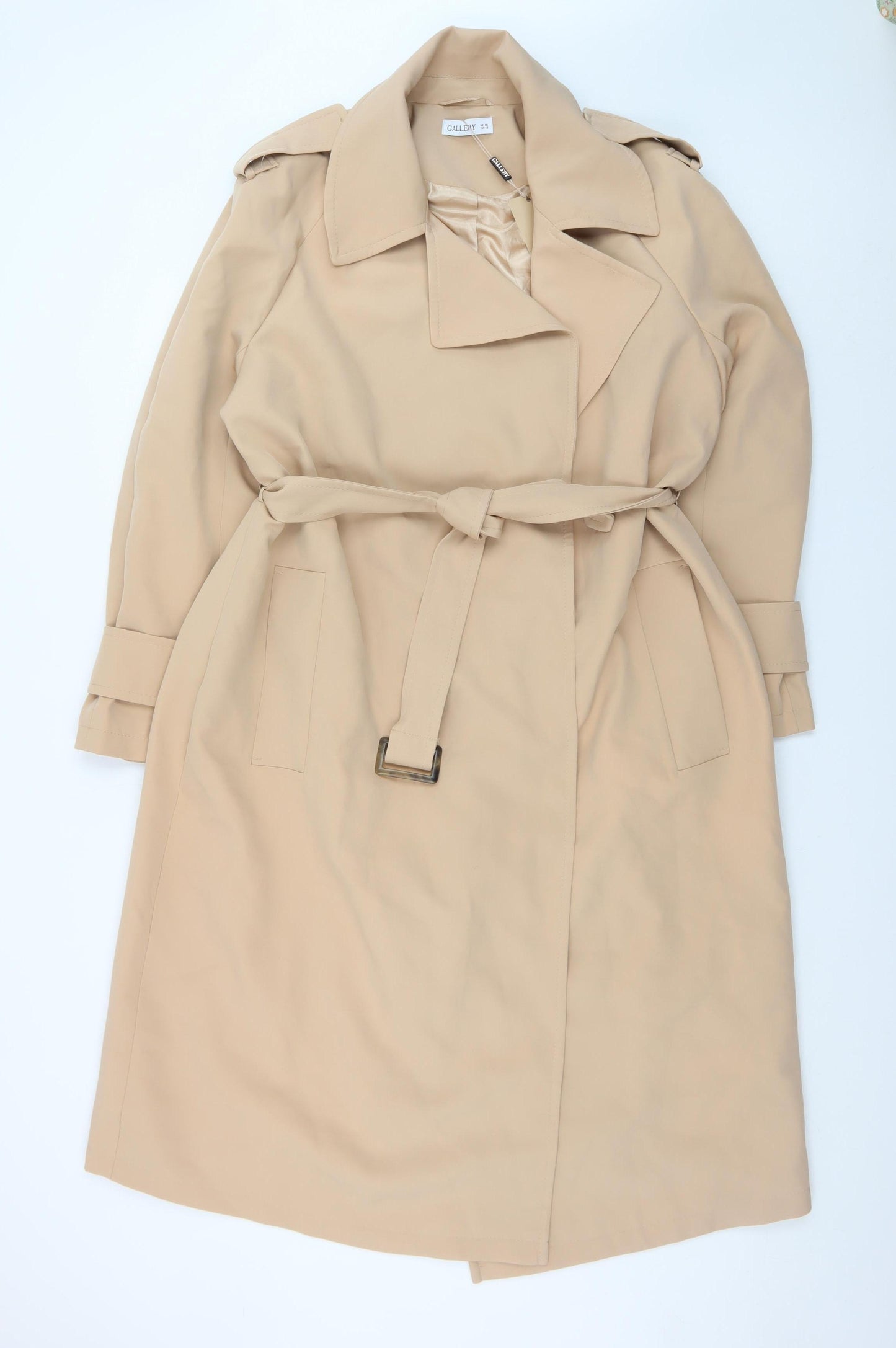 Gallery Womens Beige Size 20 Trench Coat Belted Classic Long Jacket