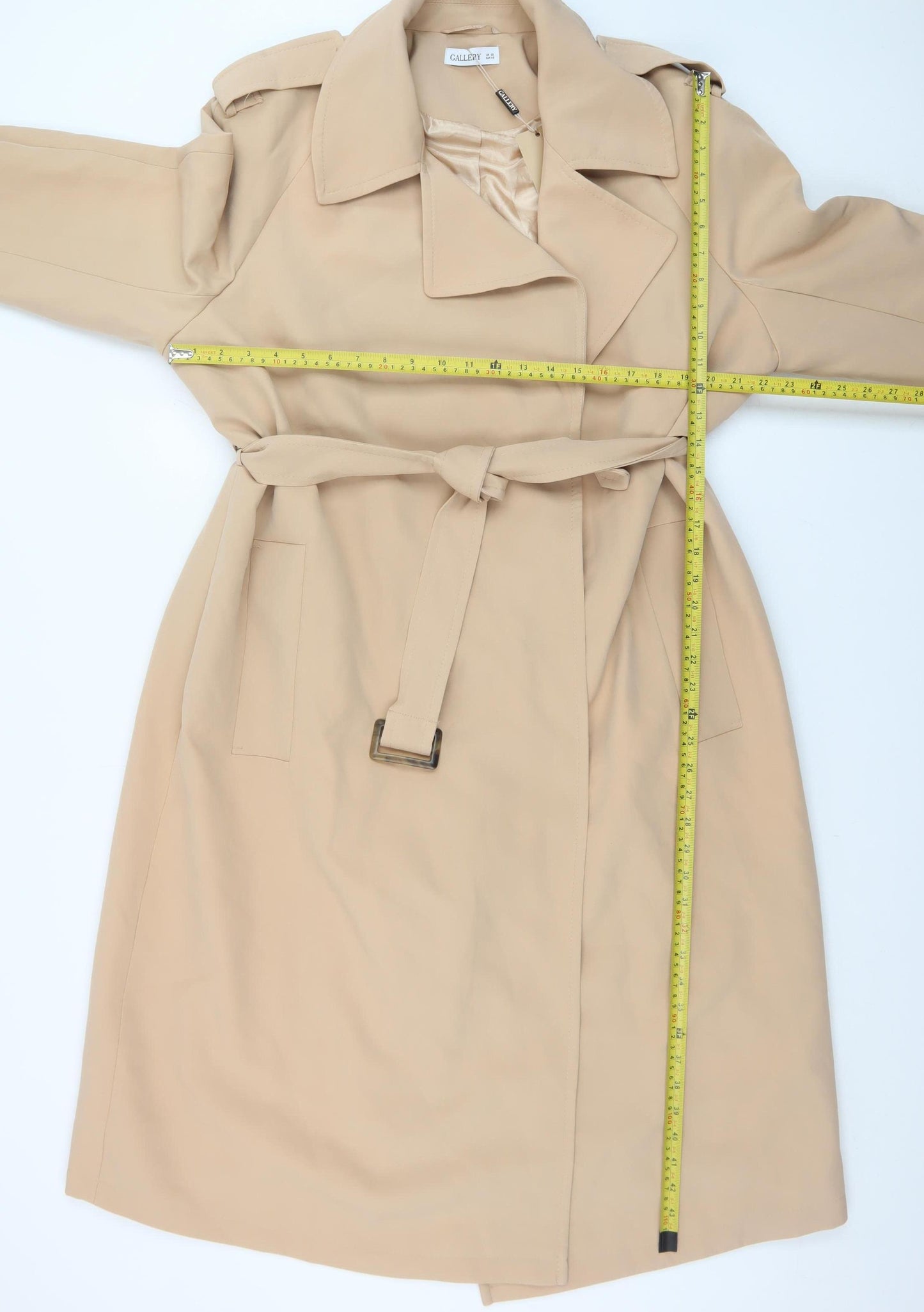 Gallery Womens Beige Size 20 Trench Coat Belted Classic Long Jacket
