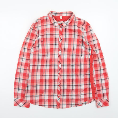 Esprit Women's Red Check Long Sleeve Cotton Button-Up Shirt Size 14