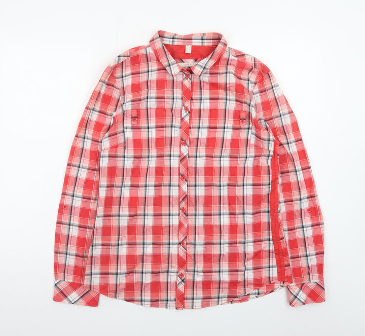 Esprit Women's Red Check Long Sleeve Cotton Button-Up Shirt Size 14
