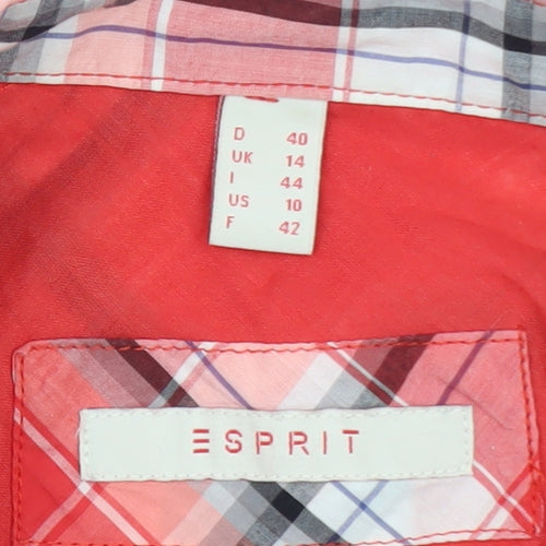 Esprit Women's Red Check Long Sleeve Cotton Button-Up Shirt Size 14