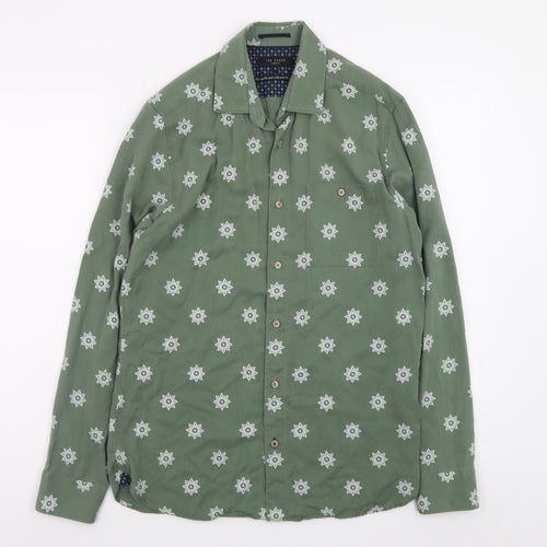 Ted Baker Men's Green Geometric Print Long Sleeve Cotton Shirt Size M