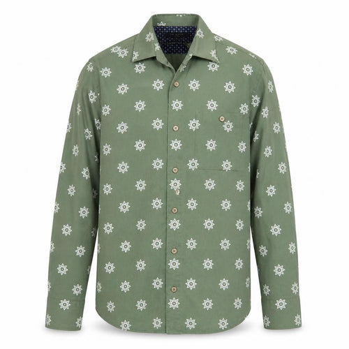 Ted Baker Men's Green Geometric Print Long Sleeve Cotton Shirt Size M
