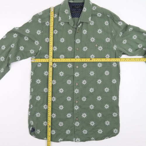 Ted Baker Men's Green Geometric Print Long Sleeve Cotton Shirt Size M
