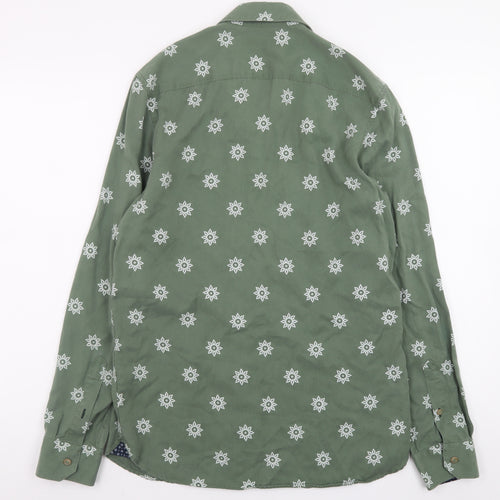 Ted Baker Men's Green Geometric Print Long Sleeve Cotton Shirt Size M