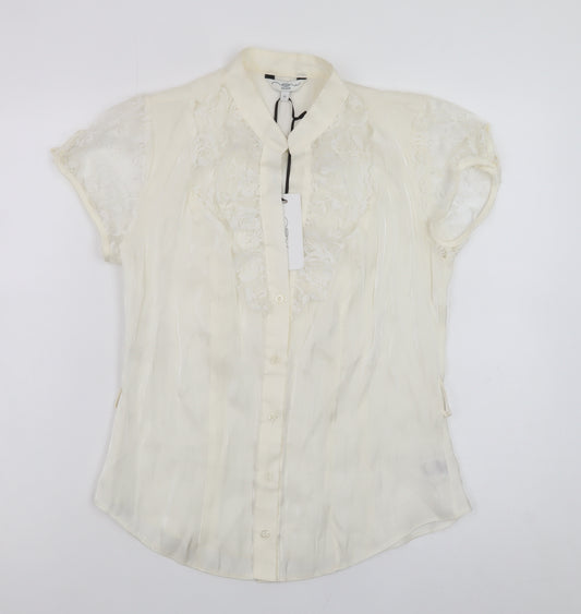 New Look Women's Ivory Short Sleeve Collared Blouse Size 12