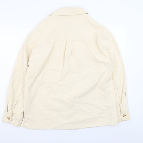 ZARA Women Beige Cotton Button Up Mid-Length Jacket Size 12