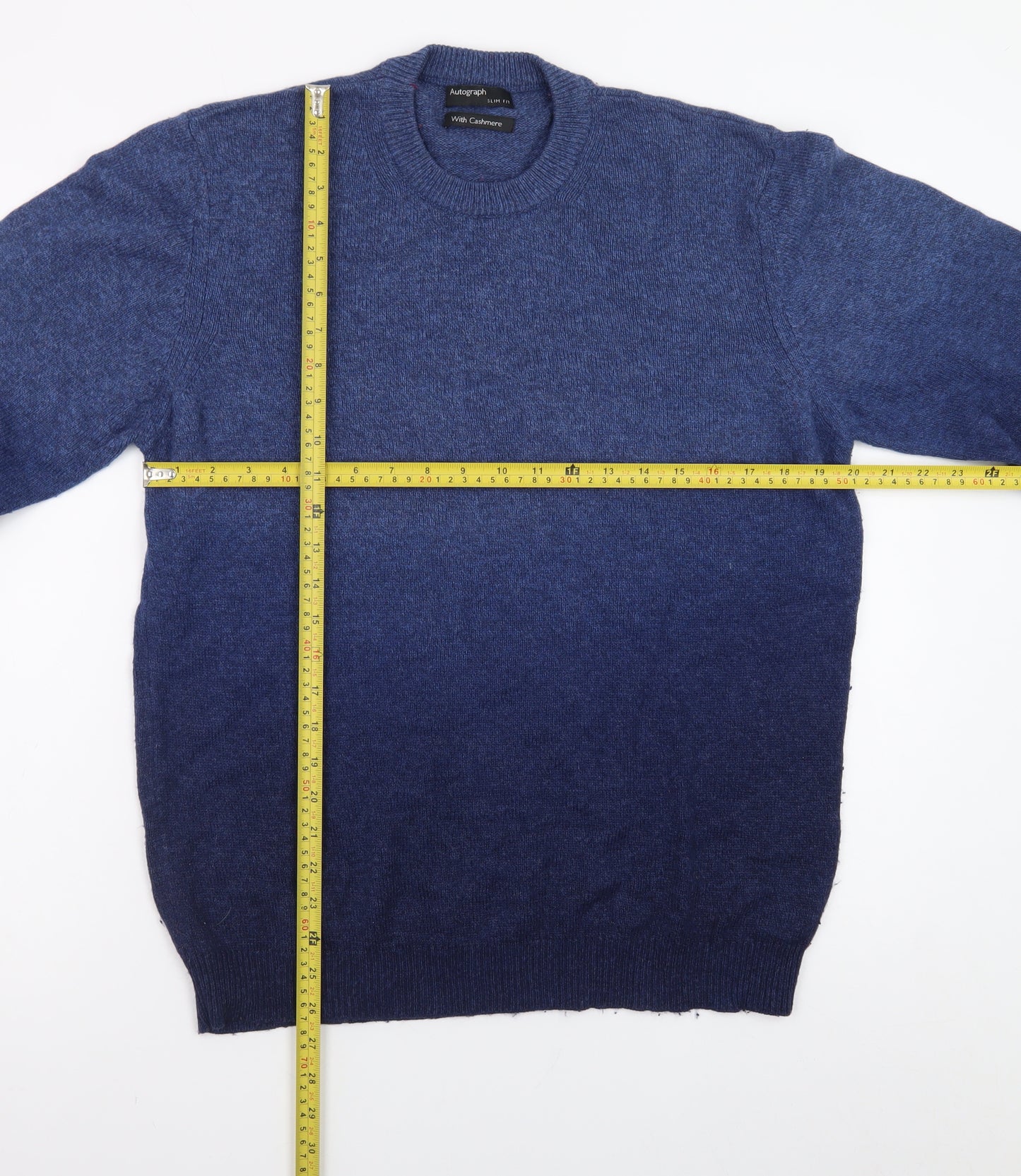 Marks and Spencer Men’s Blue XL Crew Neck Wool Cashmere Jumper
