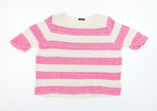 M&Co Women’s Pink Striped Short Sleeve Knit Jumper Size L