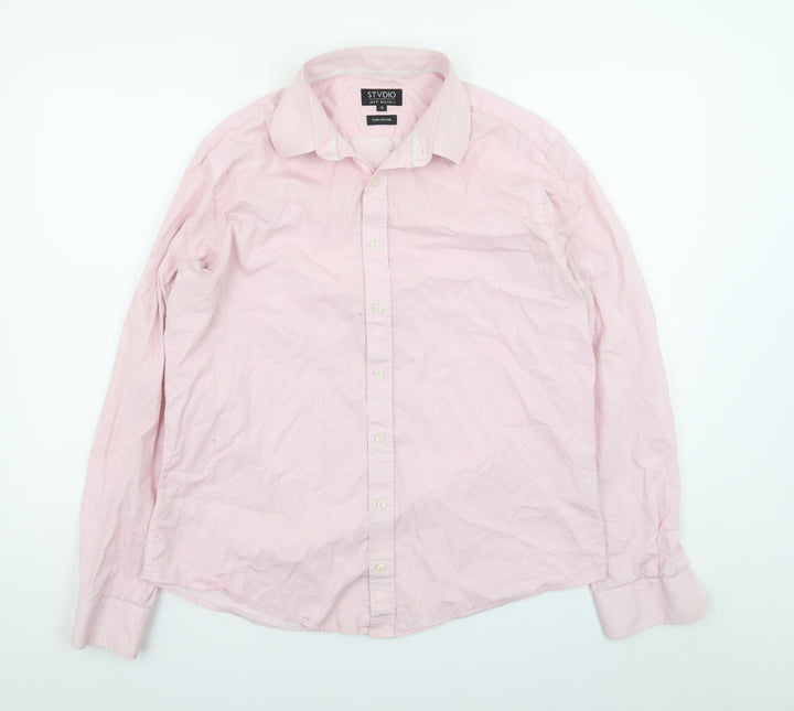 Jeff Banks Men’s Pink Pure Cotton Long Sleeve Button-Up Shirt Size 16