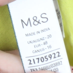 Marks and Spencer Women’s Yellow Cotton Tunic Blouse Size 20