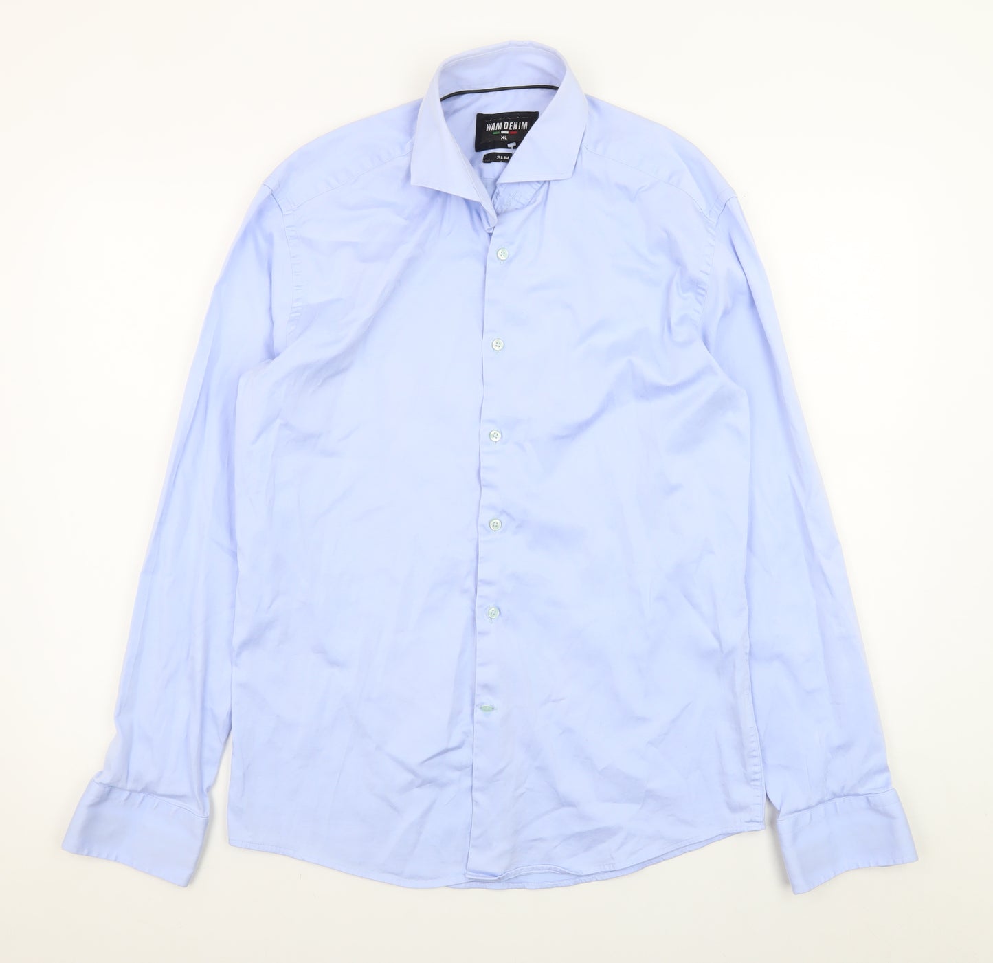 WAM Denim Men Blue XL Slim Fit Long Sleeve Dress Shirt