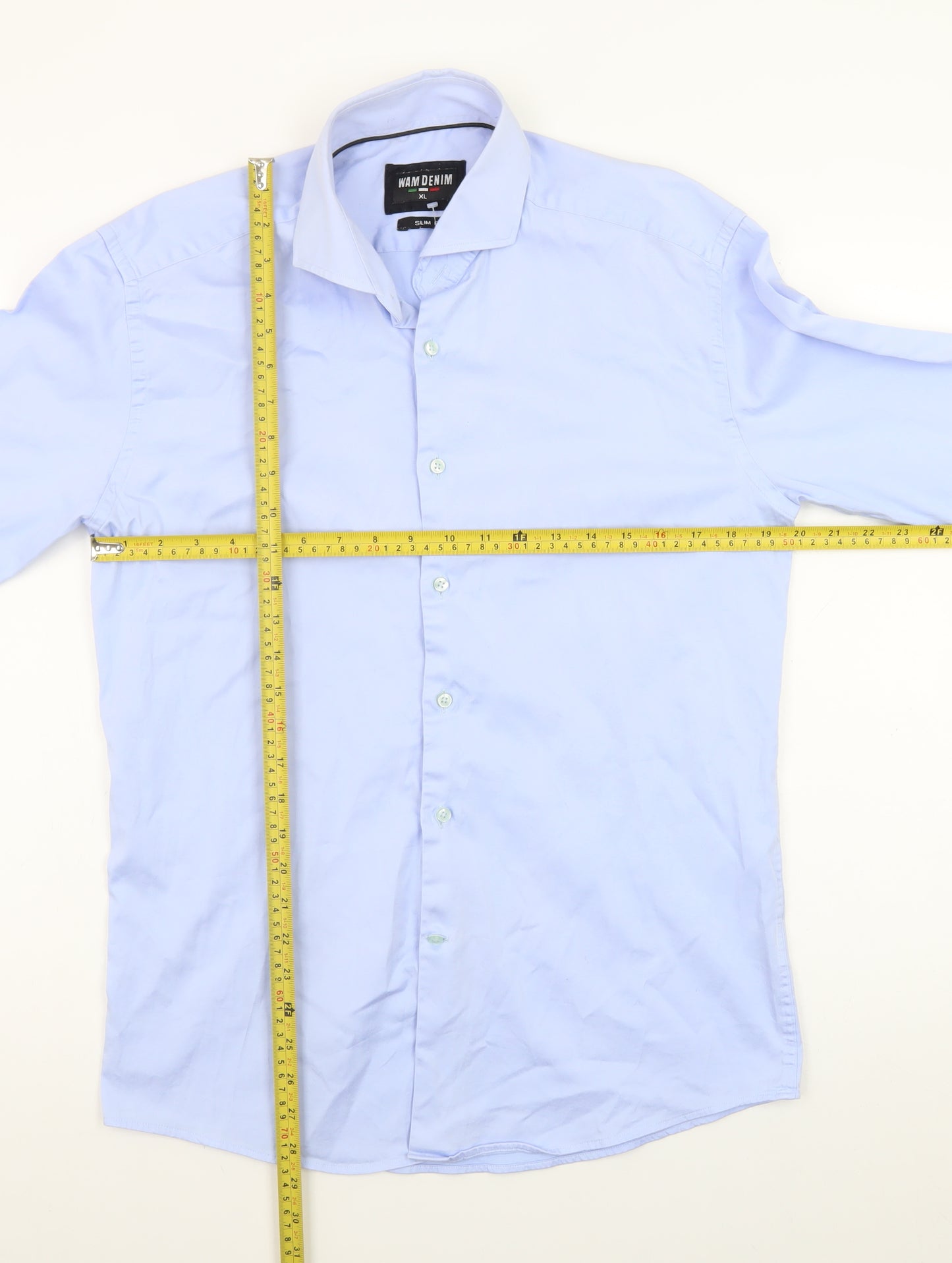WAM Denim Men Blue XL Slim Fit Long Sleeve Dress Shirt