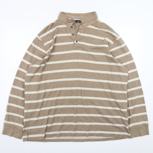Marks and Spencer Men’s Beige Striped Long Sleeve Polo Shirt XL
