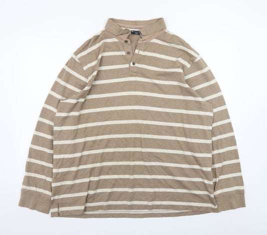 Marks and Spencer Men’s Beige Striped Long Sleeve Polo Shirt XL