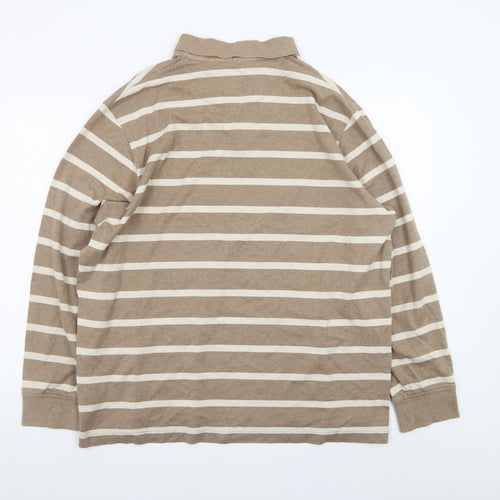 Marks and Spencer Men’s Beige Striped Long Sleeve Polo Shirt XL