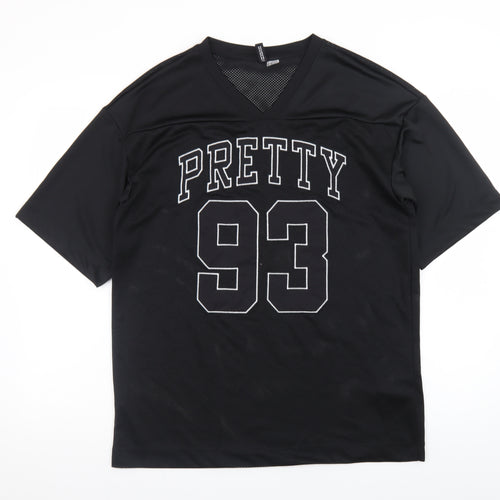 H&M Divided Women's Black XS V-Neck Mesh Jersey Top