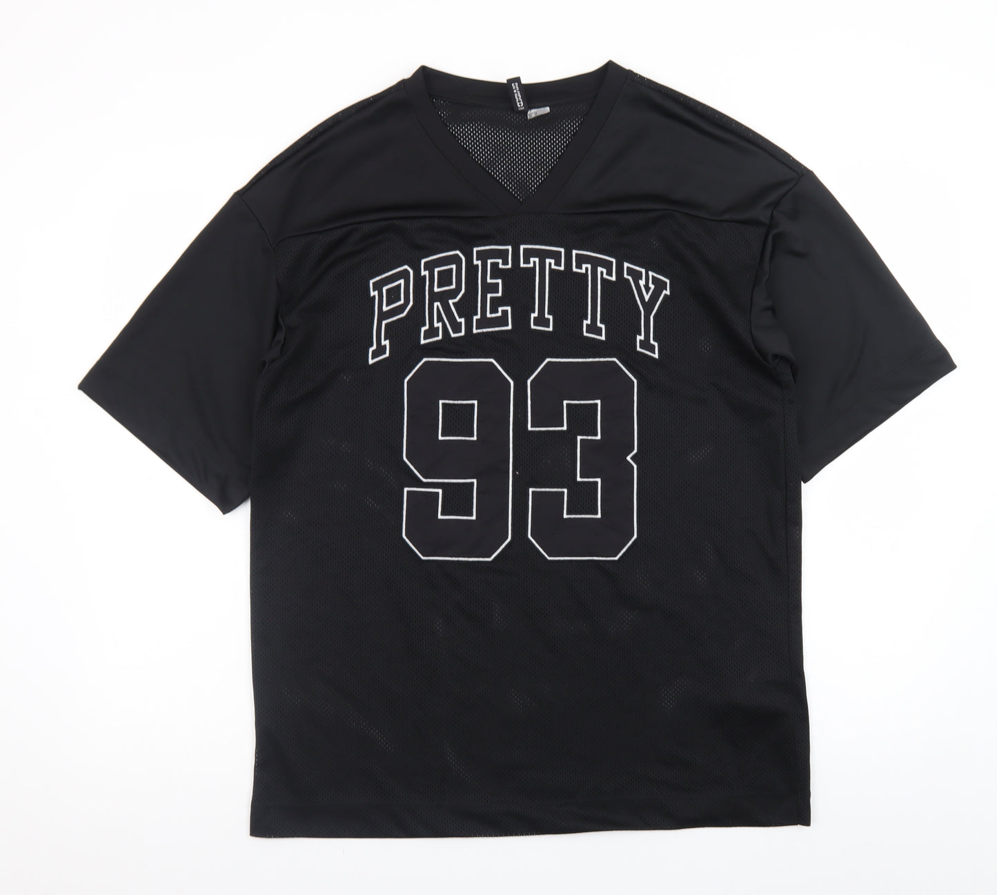 H&M Divided Women's Black XS V-Neck Mesh Jersey Top