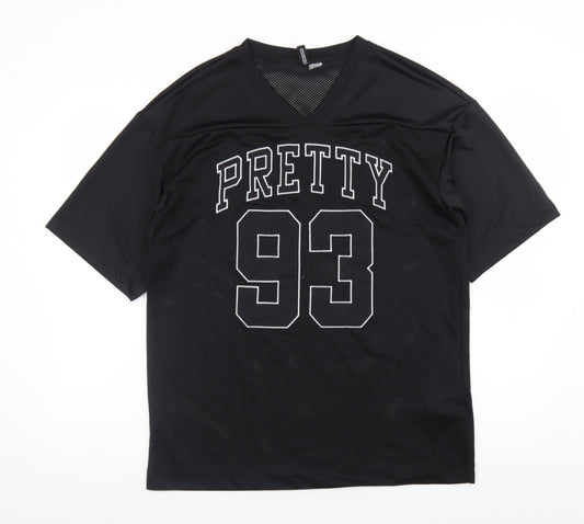 H&M Divided Women's Black XS V-Neck Mesh Jersey Top